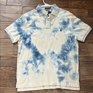 Ralph Lauren Cream and Blue Tie-Dye Polo Shirt